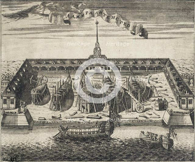 View of the Admiralty Shipyard in St. Peterburg, 1717. Artist: Rostovtsev, Alexei Ivanovich (1670s-1730s)