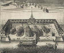 View of the Admiralty Shipyard in St. Peterburg, 1717. Artist: Rostovtsev, Alexei Ivanovich (1670s-1730s)