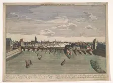 View of the Alte Brücke over the river Main in Frankfurt am Main, 1742-1801. Creator: Anon