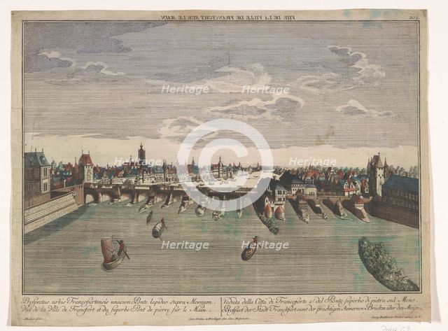 View of the Alte Brücke over the river Main in Frankfurt am Main, 1742-1801. Creator: Anon.