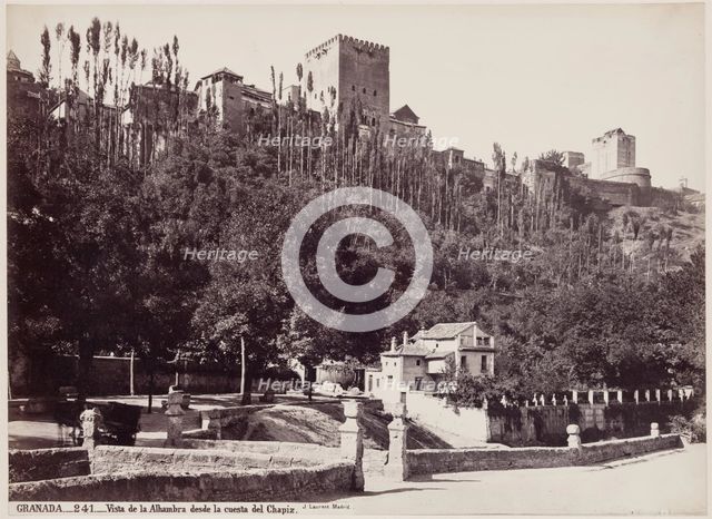 View of the Alhambra on the Hill of the Chapiz, Granada, between 1875 and 1892. Creator: Juan Laurent.
