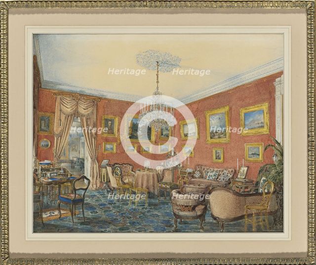 View of the artist's drawing room in his townhouse by the Neva in St. Petersburg, 1859. Artist: Hau, Eduard (1807-1887)