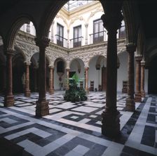 View of the arcaded interior courtyard in the palace of the Marquis of Domecq, project by Antonio…