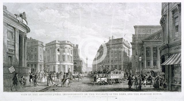 'View of the Architectural Improvements in the Vicinity of the Bank, and the Mansion House', c1837. Artist: Thomas Higham