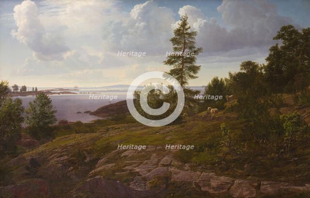 View of the archipelago at Elleholm, Blekinge, 1854. Creator: Godtfred Rump.