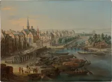 View of the Arsenal, the port Saint Paul and the quai des Célestins in Paris, 1730s. Creator: Grevenbroeck, Charles Léopold van (active 1732-1759)