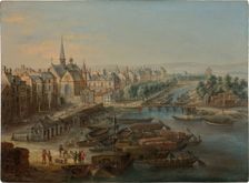 View of the Arsenal, the port Saint Paul and the quai des Célestins in Paris, 1730s. Creator: Grevenbroeck, Charles Léopold van (active 1732-1759)