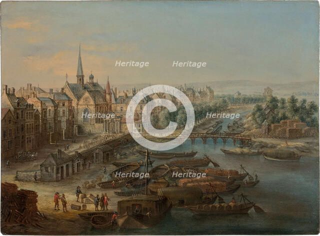 View of the Arsenal, the port Saint Paul and the quai des Célestins in Paris, 1730s. Creator: Grevenbroeck, Charles Léopold van (active 1732-1759).