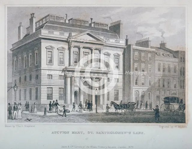 View of the Auction Mart in Bartholomew Lane, City of London, 1829. Artist: W Watkins