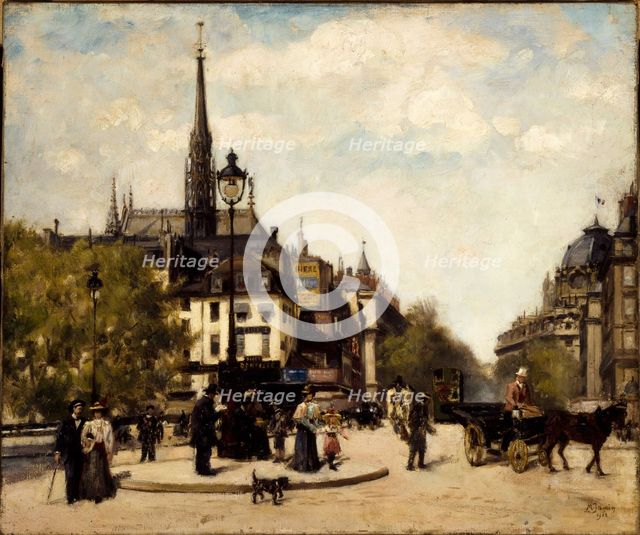 View of the Boulevard du Palais and Quai des Orfevres, 4th arrondissement, in 1902. Creator: Marguerite Jamin.