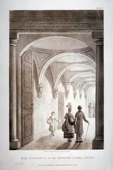 View of the box entrance in the King's Theatre, Haymarket, London, 1837. Artist: Daniel Havell