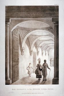 View of the box entrance in the King's Theatre, Haymarket, London, 1837. Artist: Daniel Havell
