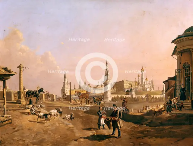 View of the Bolshoy Kamenny Bridge and the Kremlin from Zamoskvorechye, 1837. Artist: Rauch, Johann Nepomuk (1804-1847)