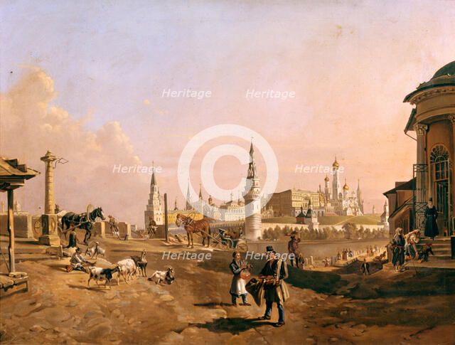 View of the Bolshoy Kamenny Bridge and the Kremlin from Zamoskvorechye, 1837. Artist: Rauch, Johann Nepomuk (1804-1847)