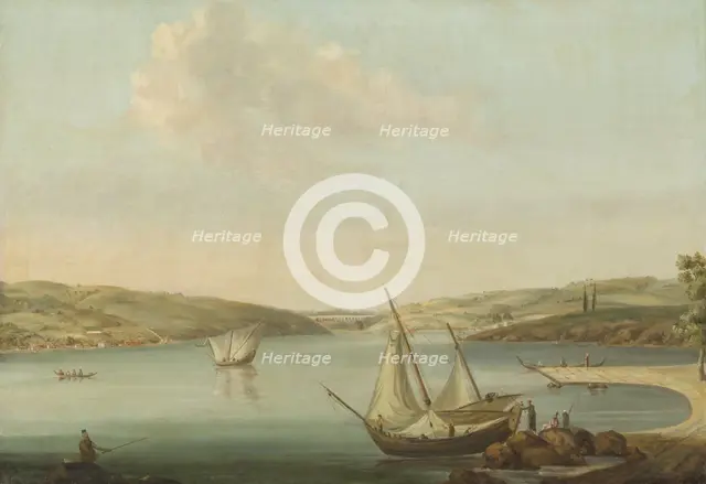 View of the Bosporus, taken from the Height of Beykoz to the northwest, with the Aqueduct of Justini Creator: Antoine van der Steen.