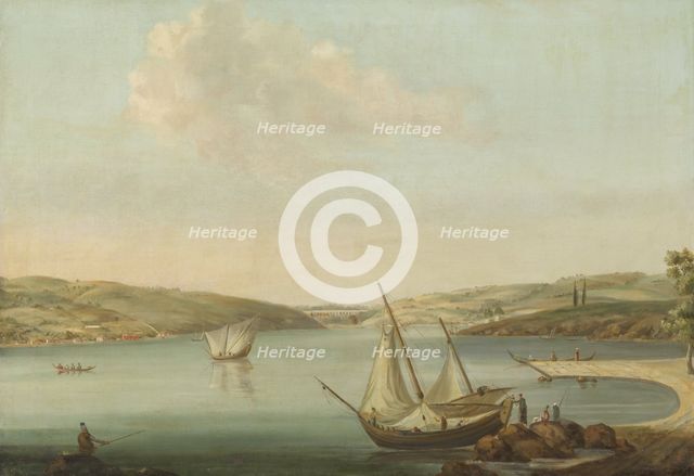 View of the Bosporus, taken from the Height of Beykoz to the northwest, with the Aqueduct of Justini Creator: Antoine van der Steen.