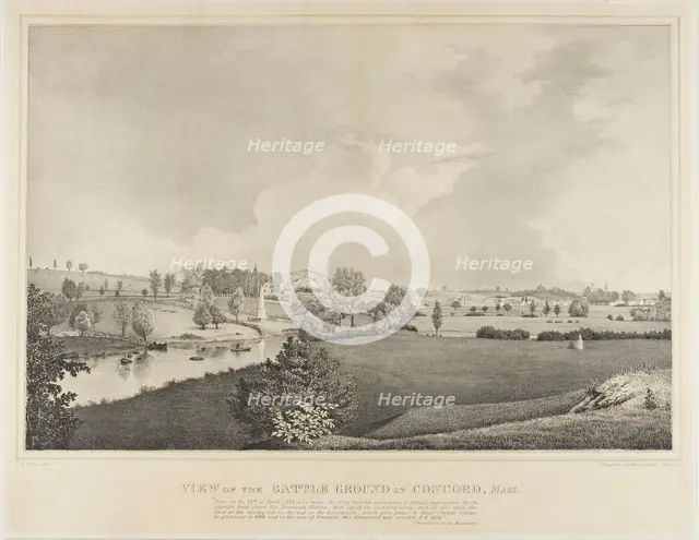 View of the Battle Ground at Concord, Massachusetts, c. 1850. Creator: Fitz Hugh Lane.
