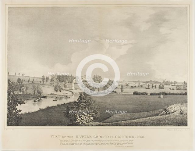 View of the Battle Ground at Concord, Massachusetts, c. 1850. Creator: Fitz Hugh Lane.
