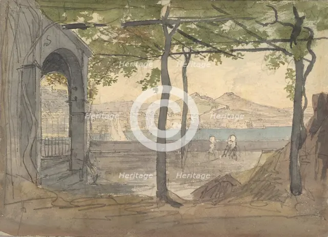 View of the Bay of Naples with Mount Vesuvius, early 19th century. Creator: Anon.
