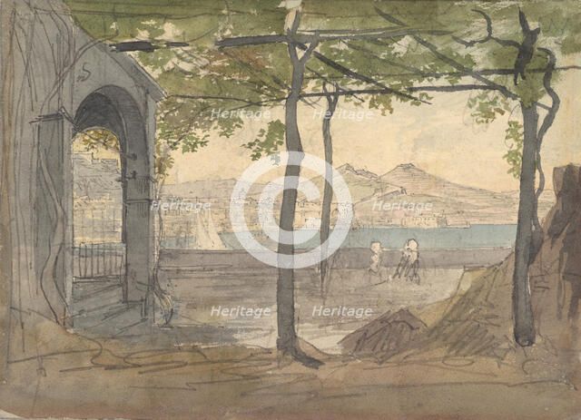 View of the Bay of Naples with Mount Vesuvius, early 19th century. Creator: Anon.