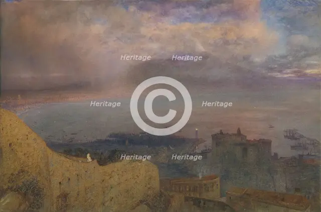 View of the Bay of Naples with Vesuvius, Smoking, in the Distance (Evening), 1871. Creator: Alfred William Hunt.