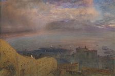 View of the Bay of Naples with Vesuvius, Smoking, in the Distance (Evening), 1871. Creator: Alfred William Hunt