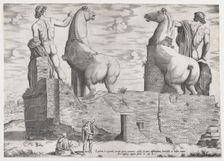 View of the Back of Statues of the Dioscuri at the Quirinal, 1550. Creator: Anon
