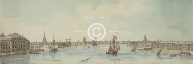 View of the banks of the river Neva between the Winter Palace and the Academy of Sciences. Artist: Lespinasse, Louis-Nicolas de (1734-1808)