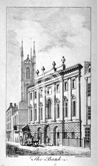 View of the Bank of England and St Christopher-le-Stocks, c1750.                                     Artist: J Green