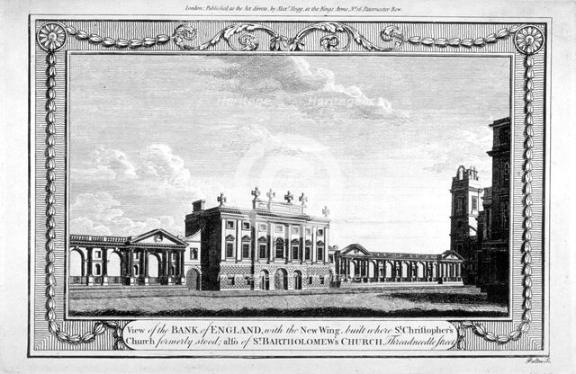View of the Bank of England showing the new wing, 1790.   Artist: John Peltro