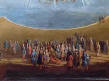 View of the Bassin d'Apollon and the Grand Canal of Versailles. Detail: Louis XIV , 1713. Creator: Martin, Pierre-Denis II (1663-1742)