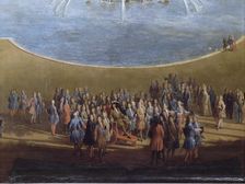 View of the Bassin d'Apollon and the Grand Canal of Versailles. Detail: Louis XIV , 1713. Creator: Martin, Pierre-Denis II (1663-1742)