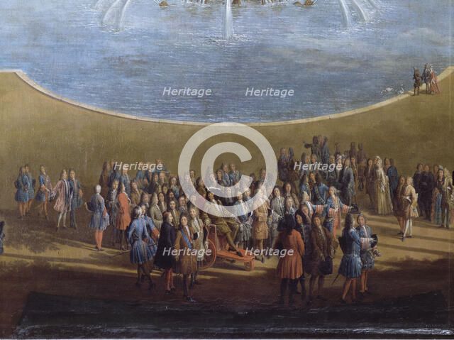 View of the Bassin d'Apollon and the Grand Canal of Versailles. Detail: Louis XIV , 1713. Creator: Martin, Pierre-Denis II (1663-1742).