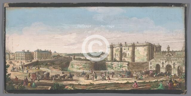 View of the Bastille and Porte Saint-Antoine in Paris, 1700-1799. Creators: Anon, Jacques Rigaud.