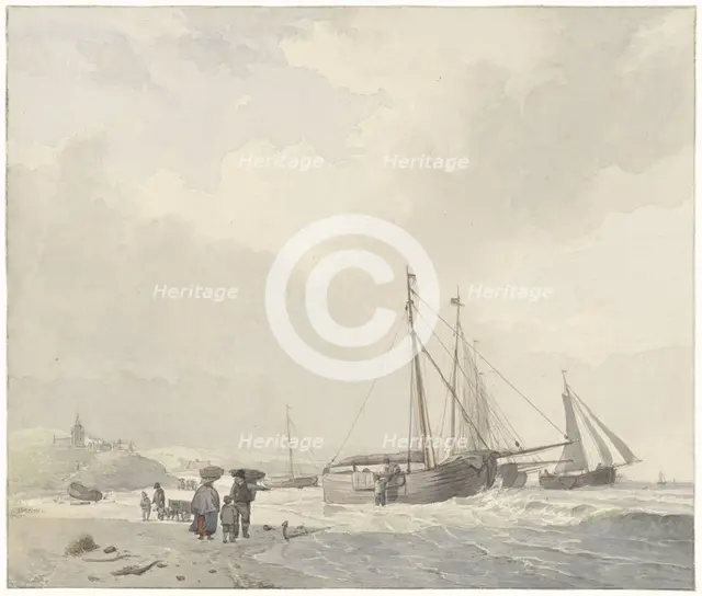 View of the beach at Scheveningen, 1805-1860. Creator: Hendrik van de Sande Bakhuyzen.