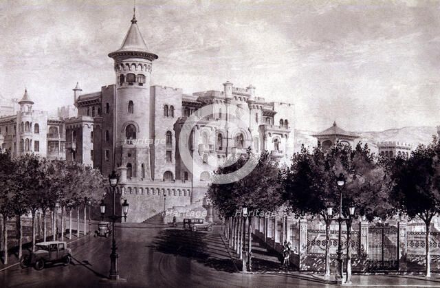 View of the Bruc headquarters on Diagonal Avenue in Barcelona, drawing 1940s.