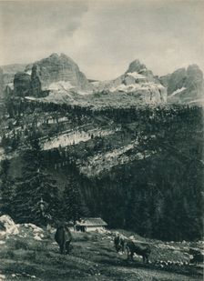 View of the Brenta Group with alpine pasture, Madonna di Campiglio, Dolomites, Italy, 1927. Artist: Eugen Poppel