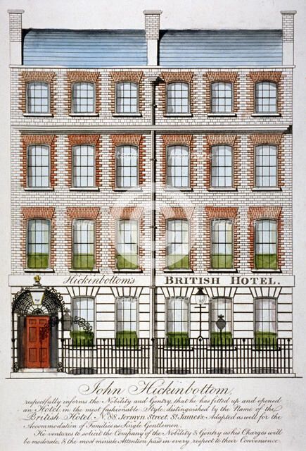 View of the British Hotel, Jermyn Street, London, c1820.                                             Artist: Anon