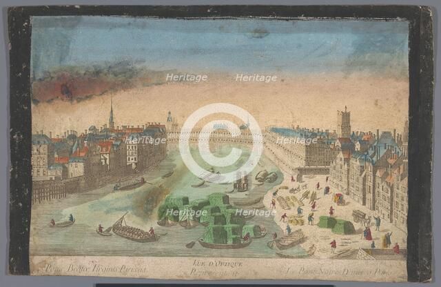 View of the built-up Pont Notre-Dame over the Seine River in Paris, 1700-1799. Creator: Anon.