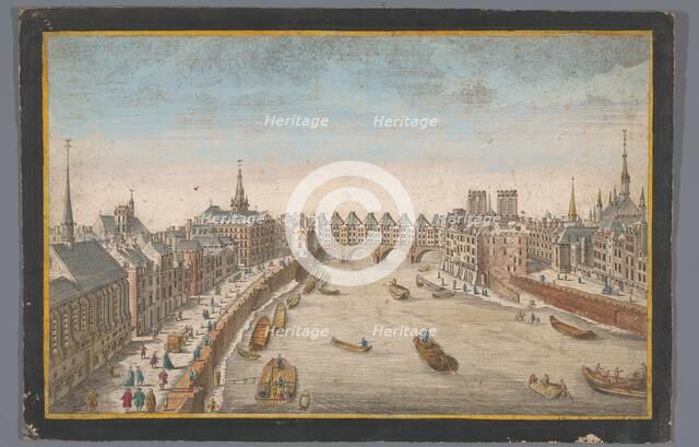 View of the built-up Pont Saint-Michel over the Seine River in Paris, 1700-1799. Creator: Anon.