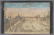 View of the built-up Pont Saint-Michel over the Seine River in Paris, 1700-1799. Creator: Anon