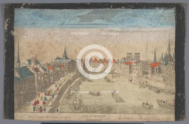 View of the built-up Pont Saint-Michel over the Seine River in Paris, 1700-1799. Creator: Anon.