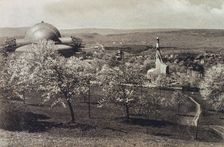 View of the Goetheanum and Heating House, Dornach, Switzerland, 1914-1916
