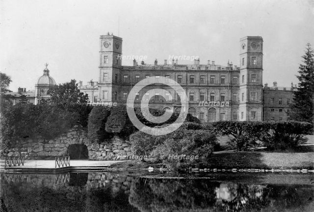 View of the Gatchina Palace and the Echo Grotto, End of 1870s-Early 1880s. Creator: Photo studio Kudryavtsev & Co..