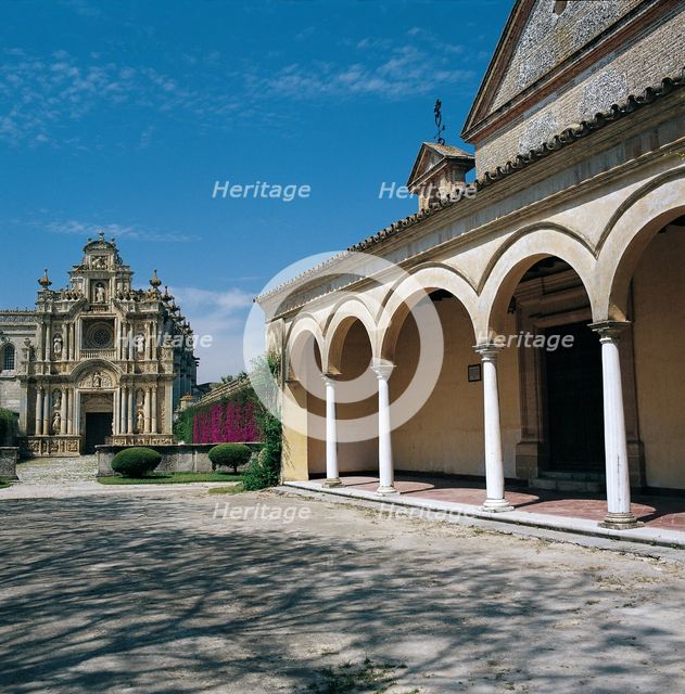 View of the gateway to the Cartuja of Defense of Jerez de la Frontera, with arcaded porch, at the…
