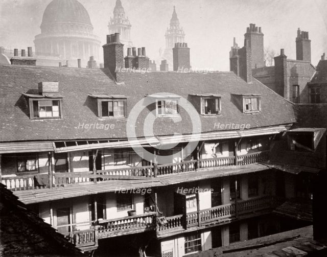 View of the galleries at the Oxford Arms Inn, Warwick Lane, from the roof, City of London, 1875. Artist: Society for Photographing the Relics of Old London