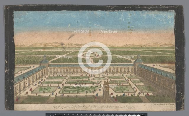 View of the garden and Buen Retiro Palace in Madrid, 1745-1775. Creator: Anon.