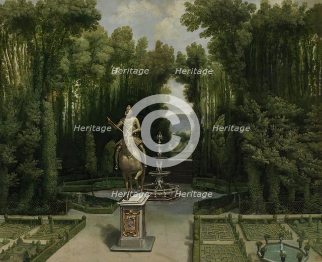 View of the gardens of the Casa de Campo with the statue of Philip III, c1634. Creator: Unknown.