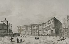 View of the General Staff Building on the bank of the Moyka River Canal, St Petersburg, Russia, 1839 Creator: Traversier