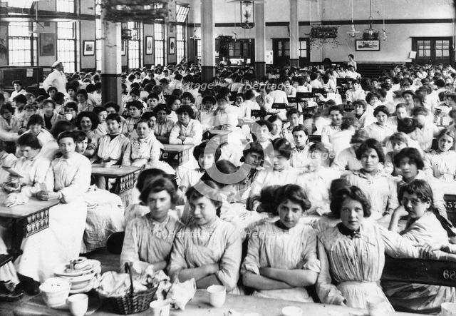 View of the girl’s dining hall, York, Rowntree Factory, Yorkshire, 1910. Artist: Unknown